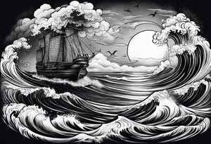 stormy sea, I am lonely and irresistible as a sea element tattoo idea