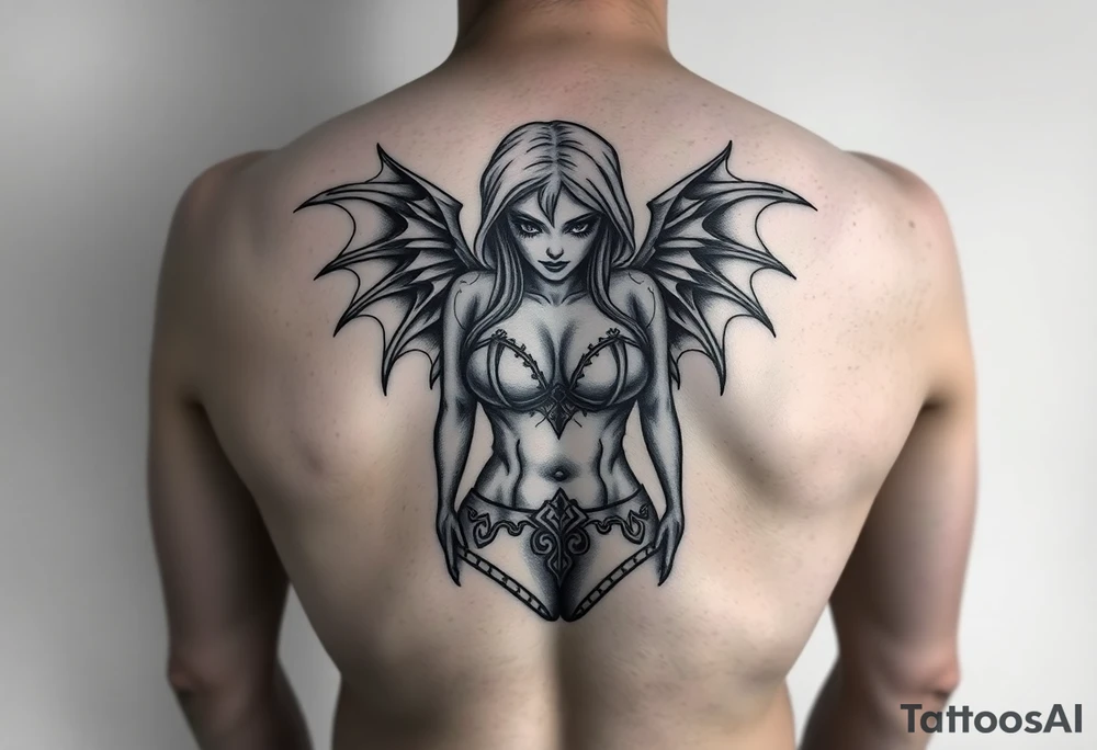 a banshee tatoo.. irish mythology. but taking a human form like a normal human girl

Lewd format.. .facing forward.. sexual bra and panties with trad irish symbols tattoo idea