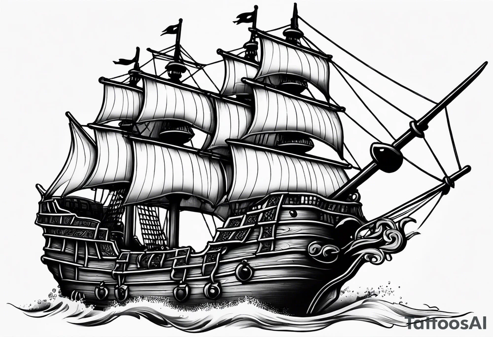 Black pearl pirate ship tattoo idea