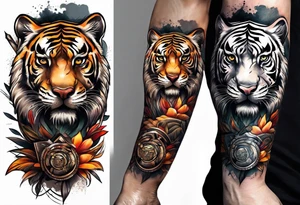 Forearm tattoo of a African warrior with a tiger tattoo idea