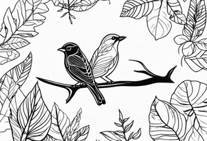 unique small feminine leaftattoo with birds tattoo idea