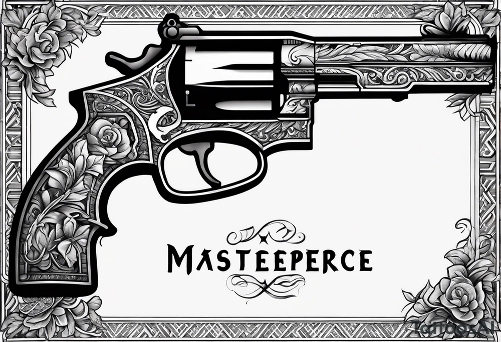 The letters AR with a pistol on each side and the word always on the top and the word ready on the bottom tattoo idea