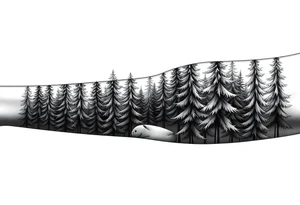 Coniferous forest forearm tattoo sleeve black and grey tattoo idea