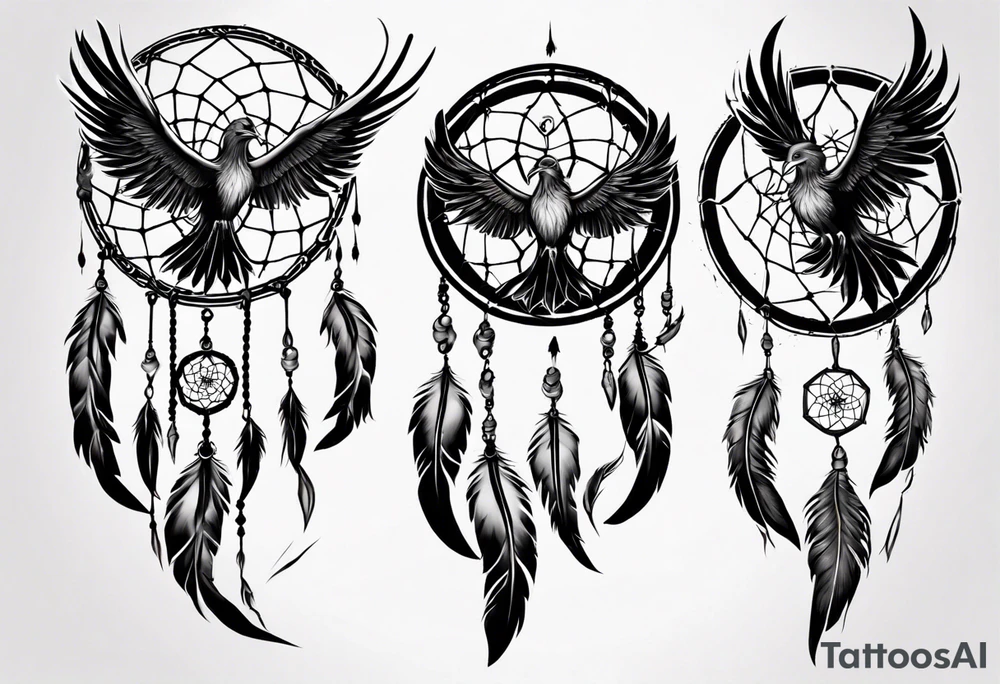 Phoenix flying dream catcher tattoo idea