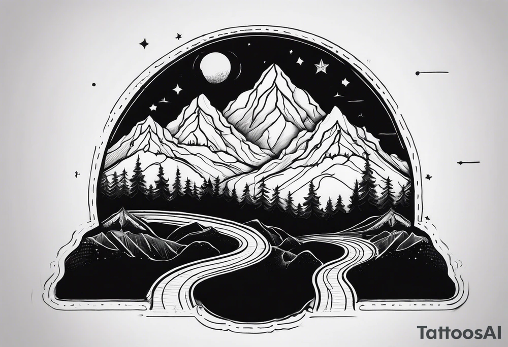Mountains roads and travel tattoo idea