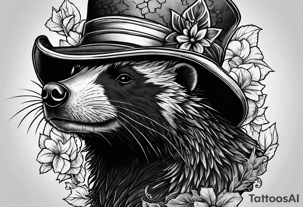 Angry honey badger wearing leprechaun hat tattoo idea