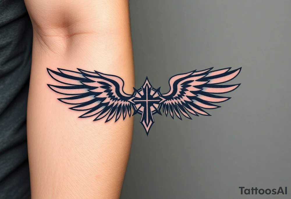 christan religious tattoos with full and strong wings tattoo idea