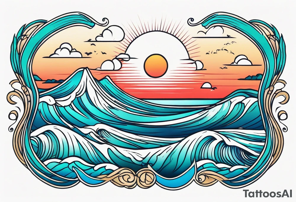 ocean waves tattoo vintage traditional simple and bold colors
within borders tattoo idea