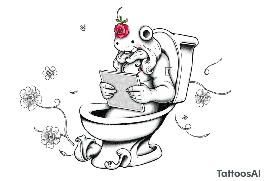 big fat d with a ipad on the toilet shitting with skibidi toilet tattoo idea