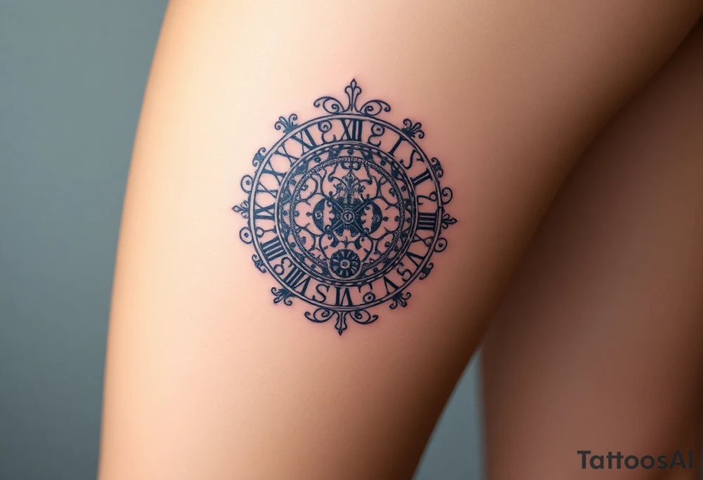 vintage roman numerals within ornate clockwork mechanism tattoo idea