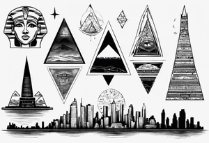 Manhattan skyline with egyptian pyramids tattoo idea