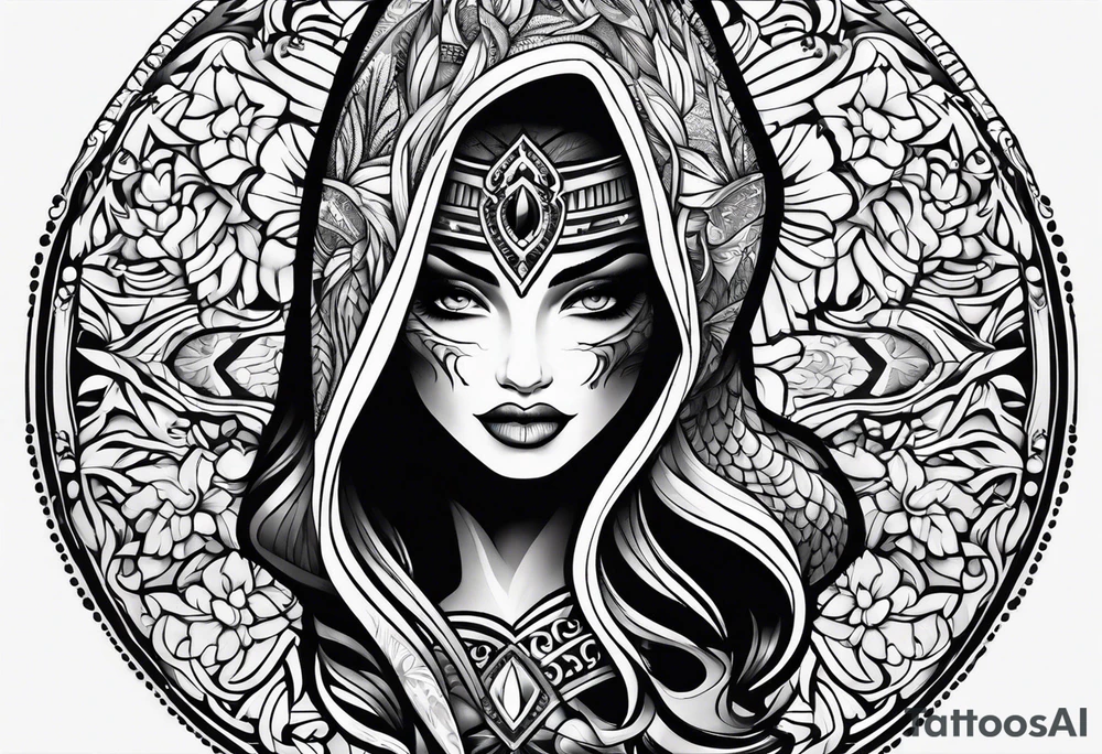 Shadow cloak protecting beautiful dagger tattoo idea