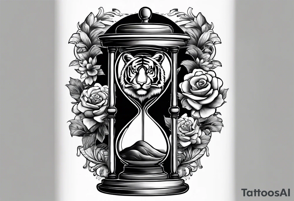 Hour glass with Brain and heart inside tiger sleeve tattoo idea
