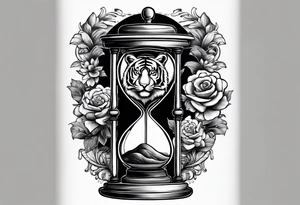 Hour glass with Brain and heart inside tiger sleeve tattoo idea