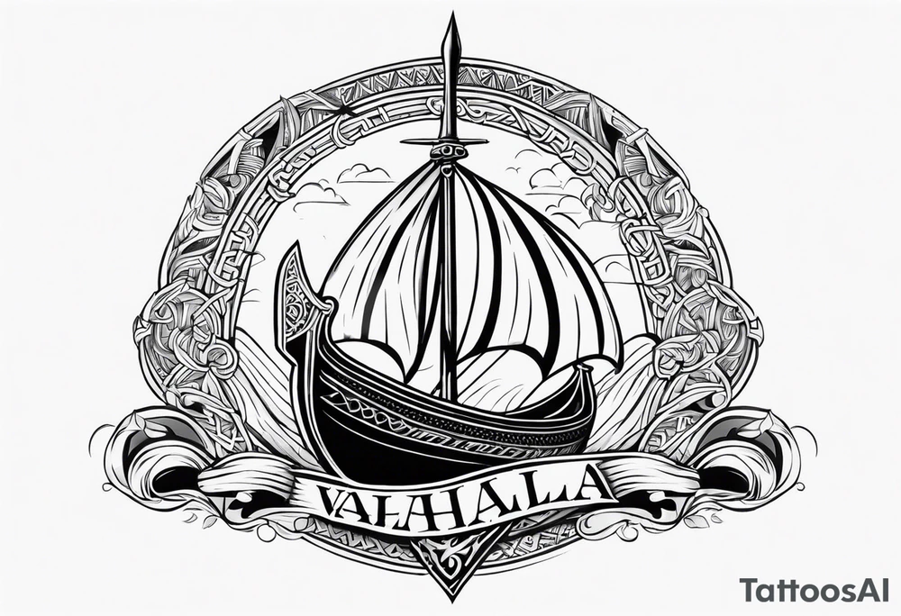 Valhalla sword shield viking ship tattoo idea