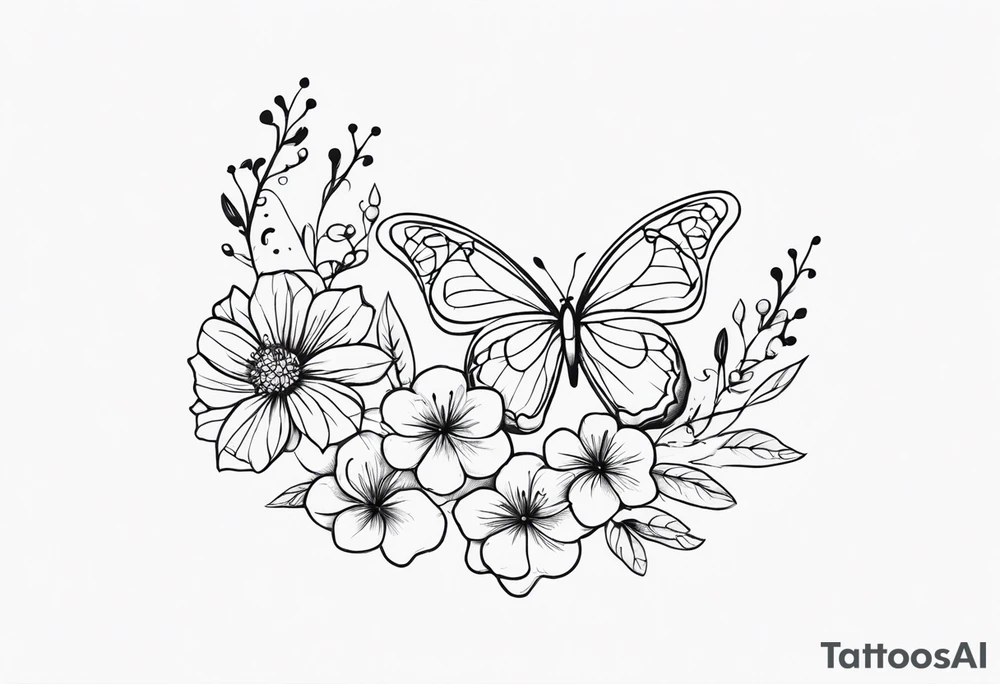 Create a small minimalistic tattoo for mothers and daughters with butterflies and flowers tattoo idea