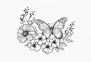 Create a small minimalistic tattoo for mothers and daughters with butterflies and flowers tattoo idea