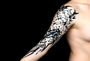 right arm sleeve, clouds and lightning mixed throughout, tattoo idea