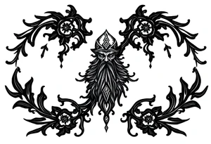 mystical dark and long ornament with shaman and witch mytolog and ancient rhyme tattoo idea