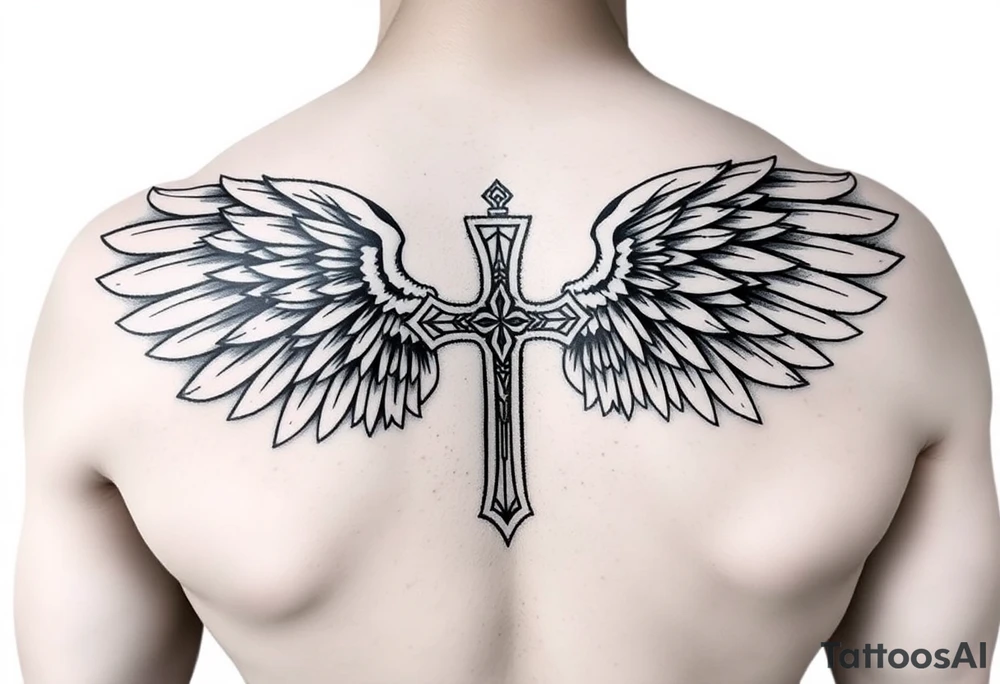 cross angel wings Polynesian tattoo idea