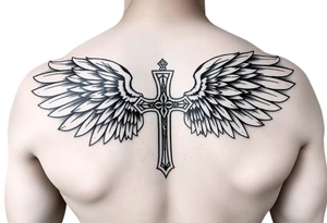 cross angel wings Polynesian tattoo idea