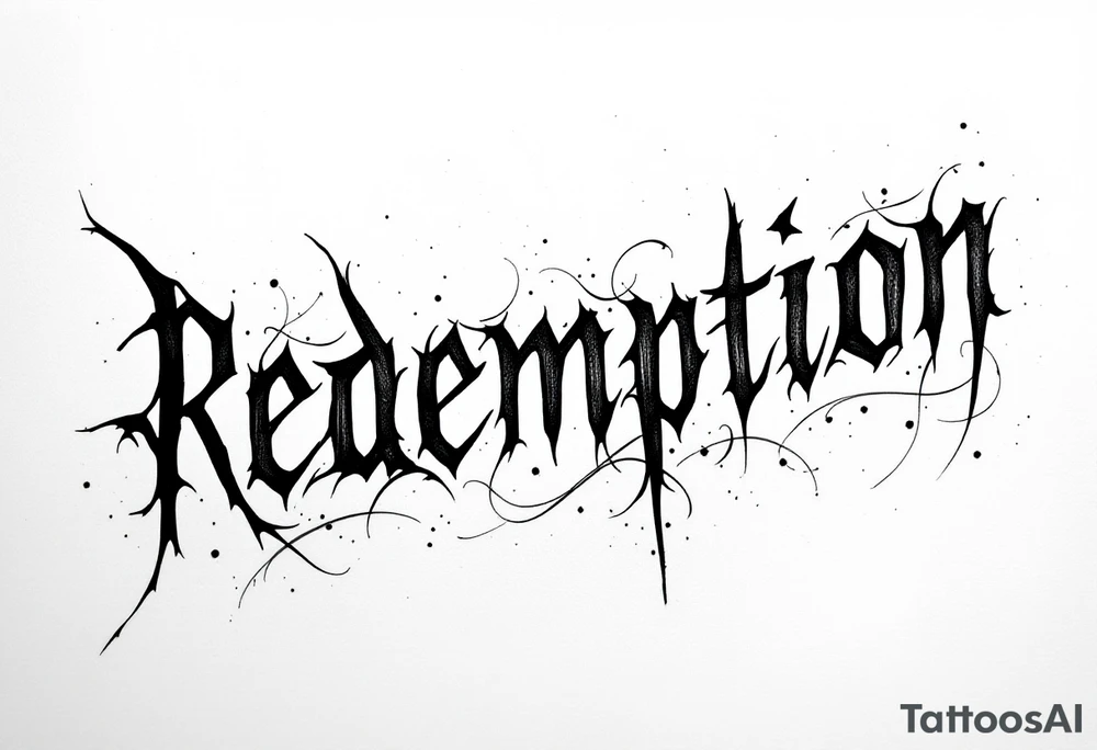 REDEMPTION  in handwritten, cursive, bold, gothic tattoo idea