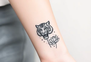 fierce tiger emerging through blooming lotus flowers in mist tattoo idea
