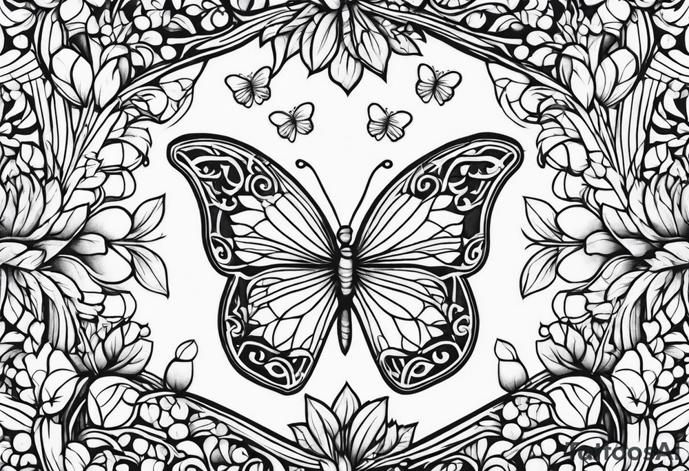 vines of leaves and butterfly tattoo idea