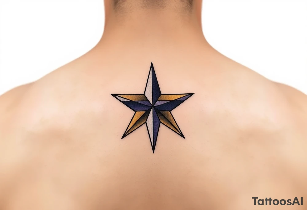 Minimalist star tattoo with nonbinary flag colors (yellow, white, purple, black), clean line art, transparent background. tattoo idea