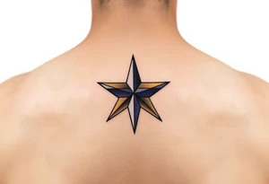Minimalist star tattoo with nonbinary flag colors (yellow, white, purple, black), clean line art, transparent background. tattoo idea