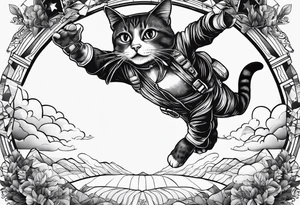 cat going skydiving with no chute open tattoo idea