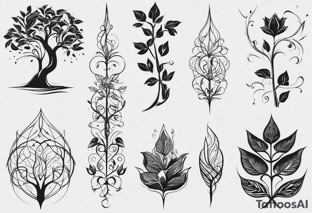 Elements: a simple north needle in the center, branches and leaves of the eggplant tree, and long wavy geometric lines on the outside
Location: Behind the upper arm of the left hand, about 6*20 spaces from the elbow to the shoulder tattoo idea