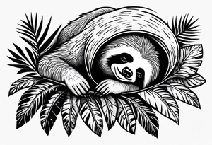 Sloth sleeping under palm tattoo idea