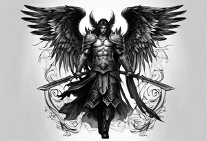warrior angel in black standing tattoo idea