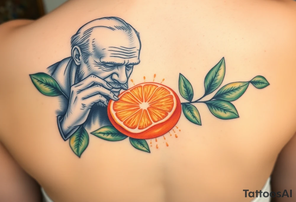 Grandfather peeling an orange tattoo idea