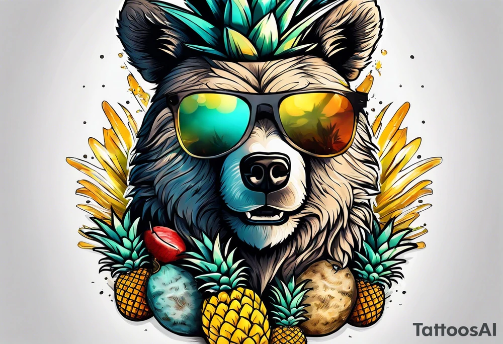 Bear loves pineapples and coconuts tattoo idea