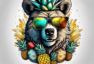 Bear loves pineapples and coconuts tattoo idea