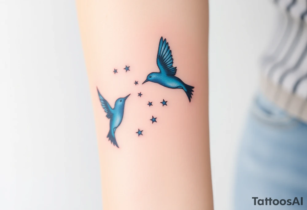 blue birds flying to the stars tattoo idea