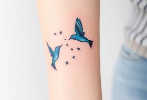 blue birds flying to the stars tattoo idea