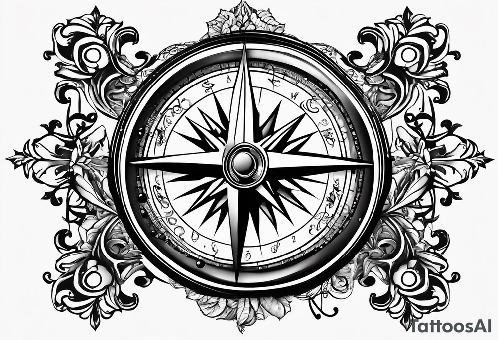 Sol key compass with music note tattoo idea