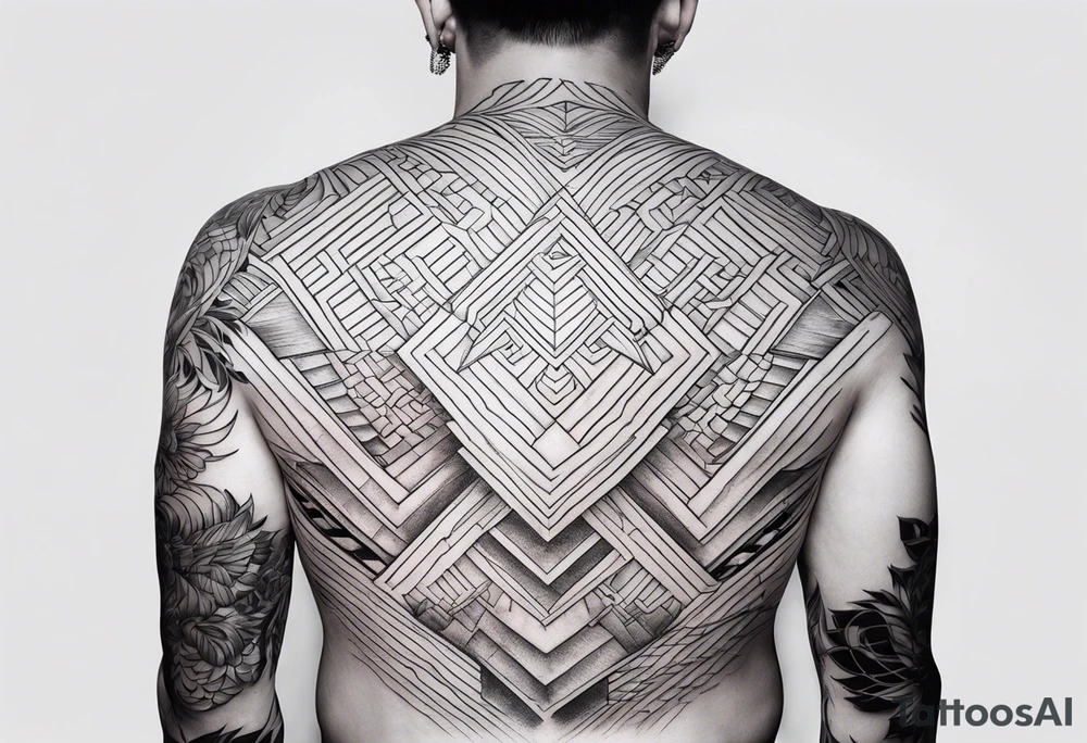 lines back and arm combination tattoo idea