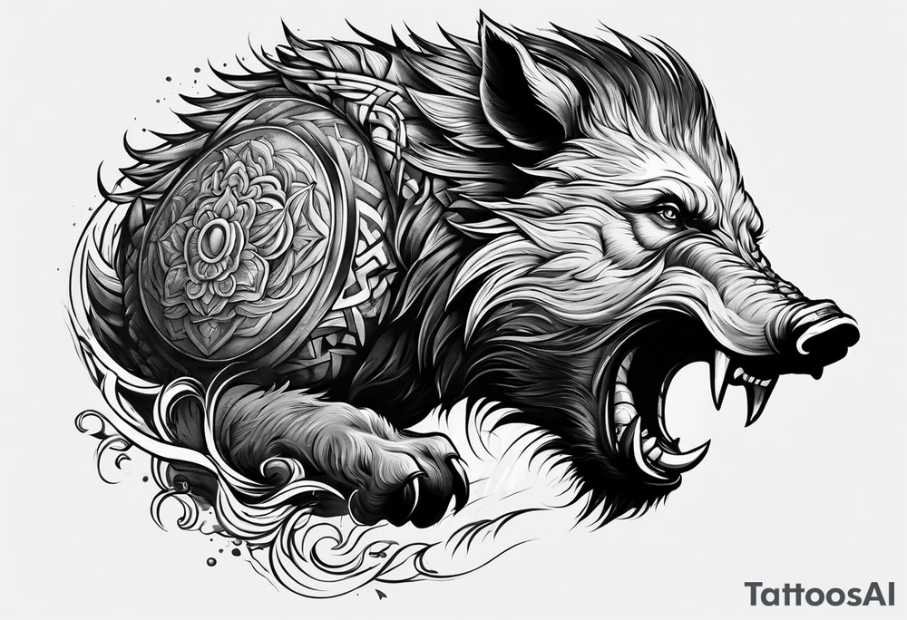 angry boar front tattoo idea