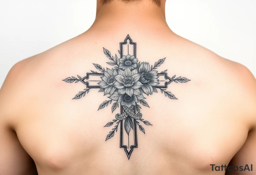 Cross with flowers inside tattoo idea