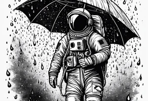 An astronaut holding an umbrella while it's raining showing the full body tattoo idea