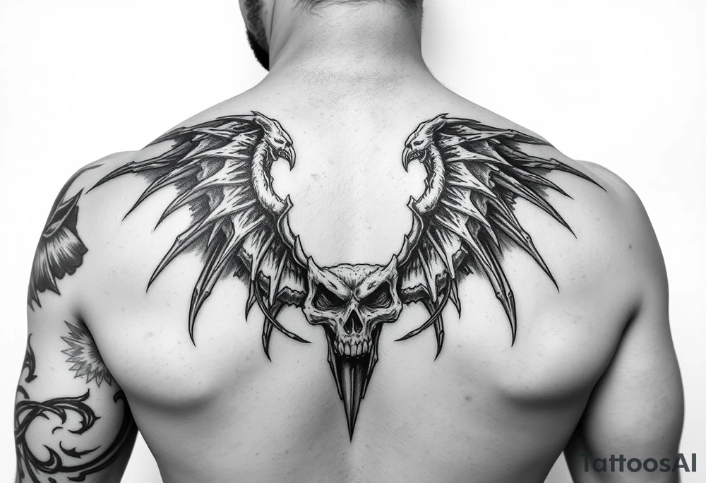 black and white. Left arm and shoulder and upper peck. The tattoo should exemplify death, power and dominance. tattoo idea