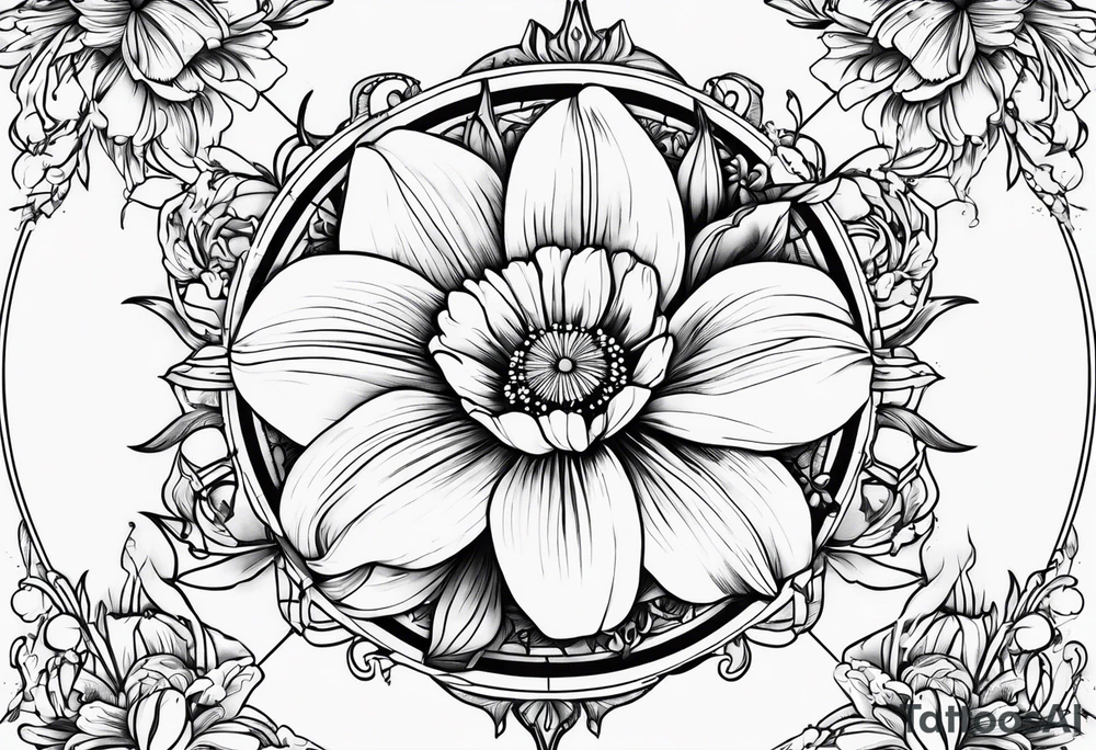 Daisy, Lilly of the valley, poppy, lily compass tattoo idea