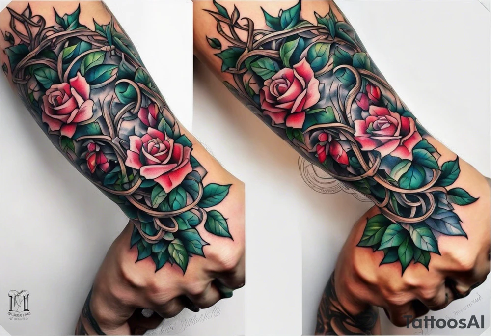 two thorn vines wrapping around arm tattoo idea