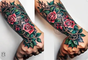 two thorn vines wrapping around arm tattoo idea