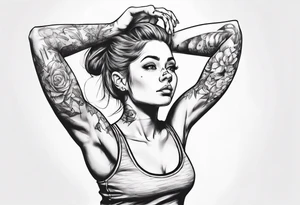 Cute girl stretching he arms above her head. She is wearing a sleeveless shirt tattoo idea