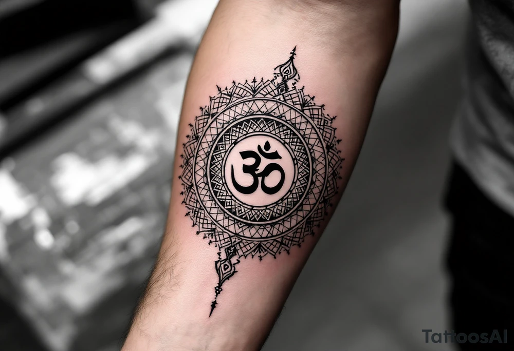 sacred geometric pattern 
 with Om in the middle tattoo idea